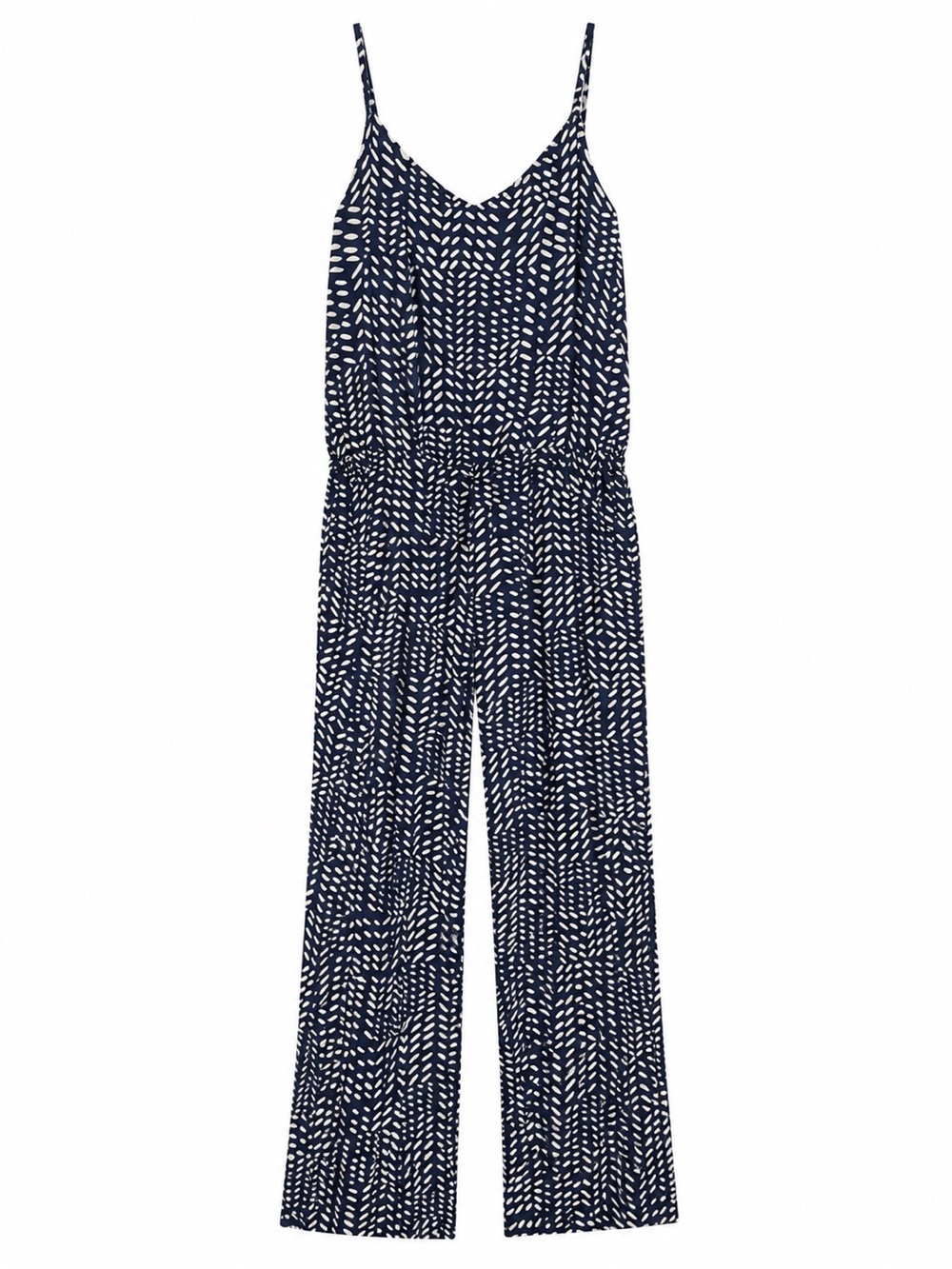 LOFT Navy Cream Printed Wide Leg Jumpsuit Size Small Pockets